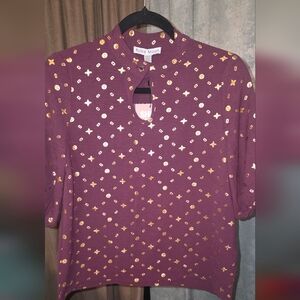 Burgundy Blouse with Gold Patterns
